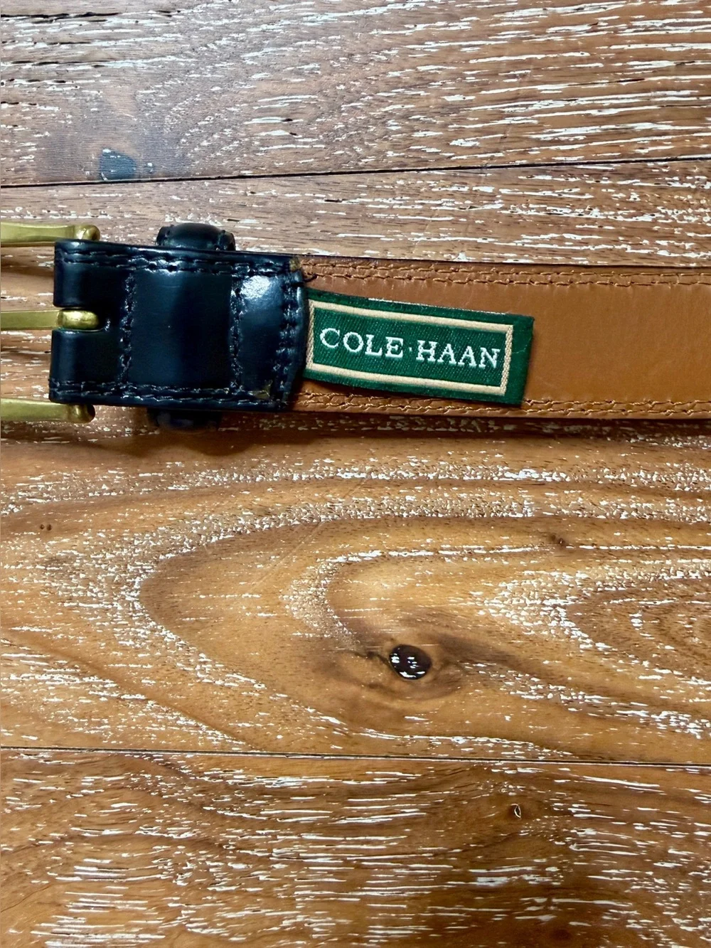Cole Haan XL Men's Black Leather Belt with Gold Buckle
